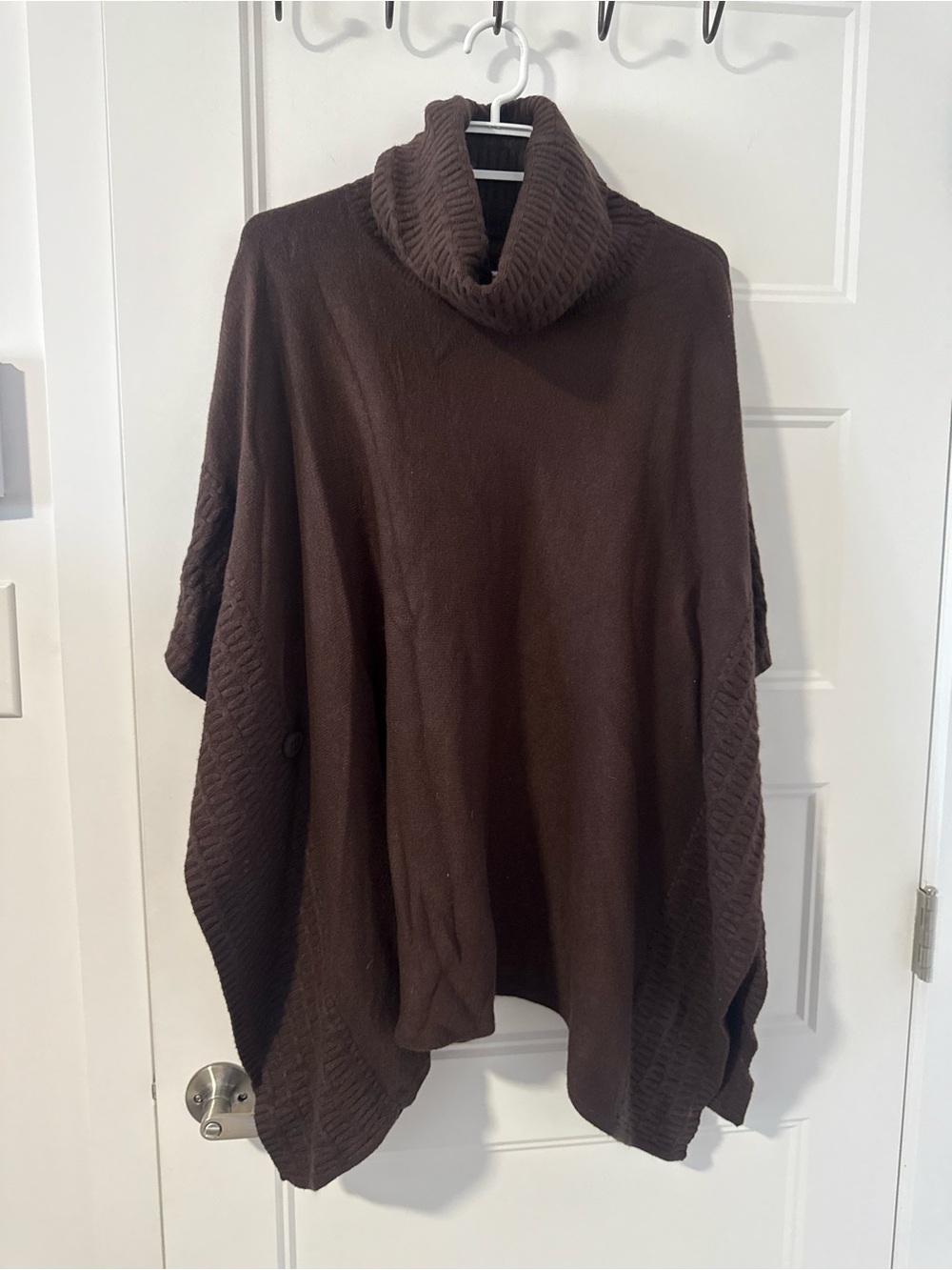 Cozy Brown Knit Turtleneck Poncho